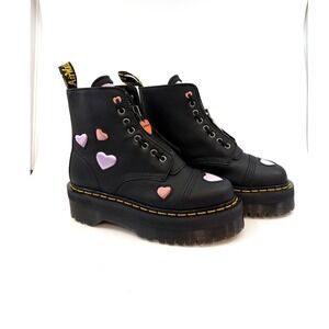 Dr. Martens Sinclair Heart Black Nappa Leather Platform Boots Women US 6 L UK 4